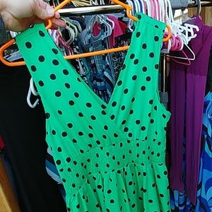 Green Dress with black poke a dots